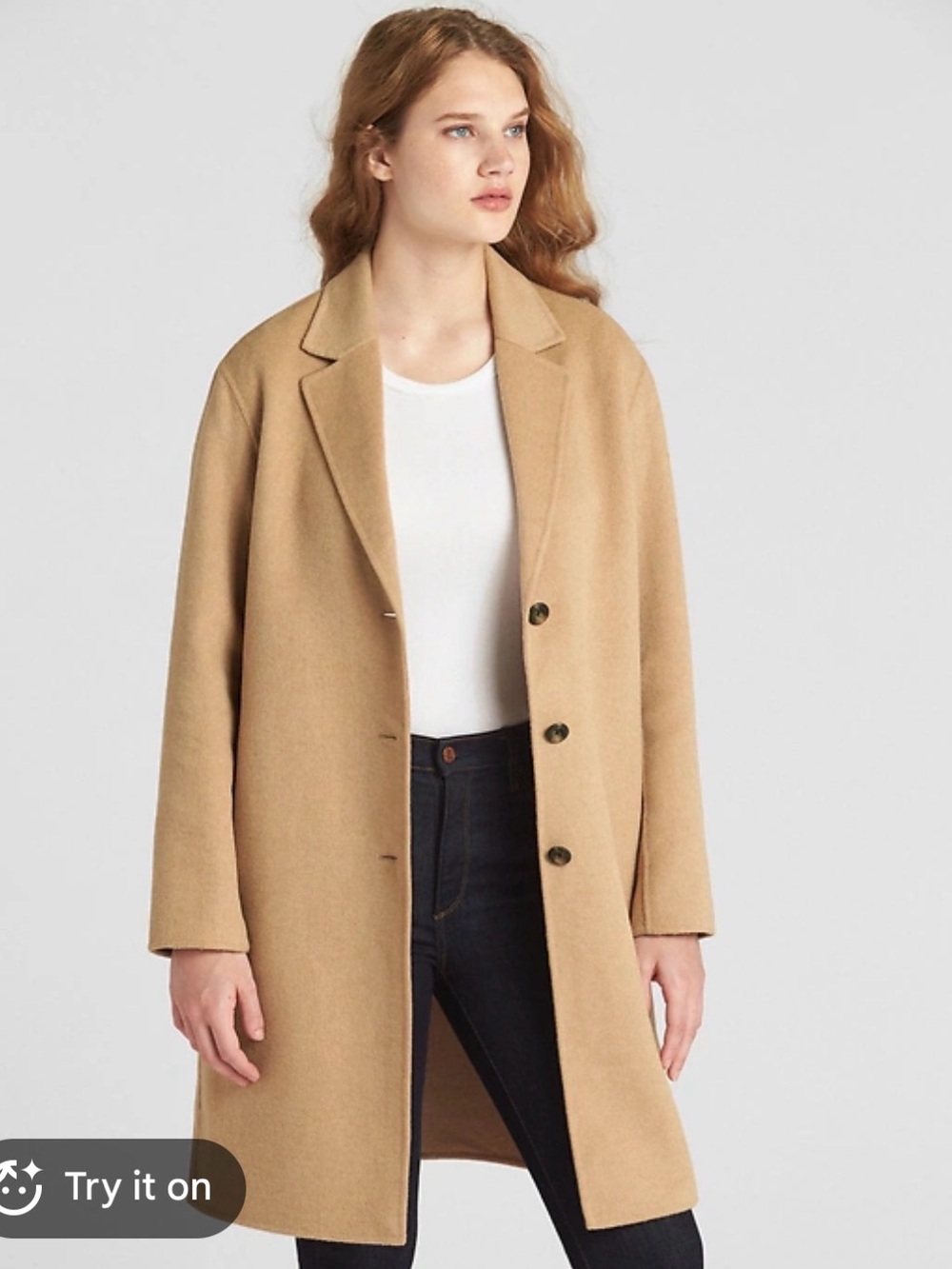 GAP Camel Single-Breasted Unlined Wool Blend Car Coat